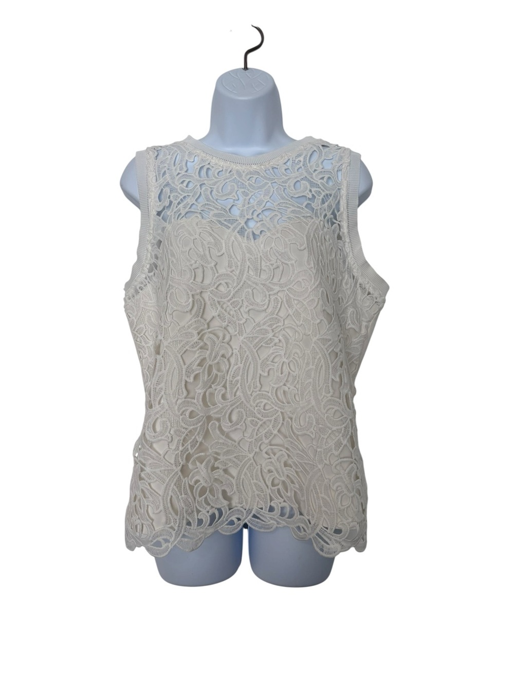 VENUS White Lace Overlay Sleeveless Camisole Top SzL Bridal Shower Office Summer